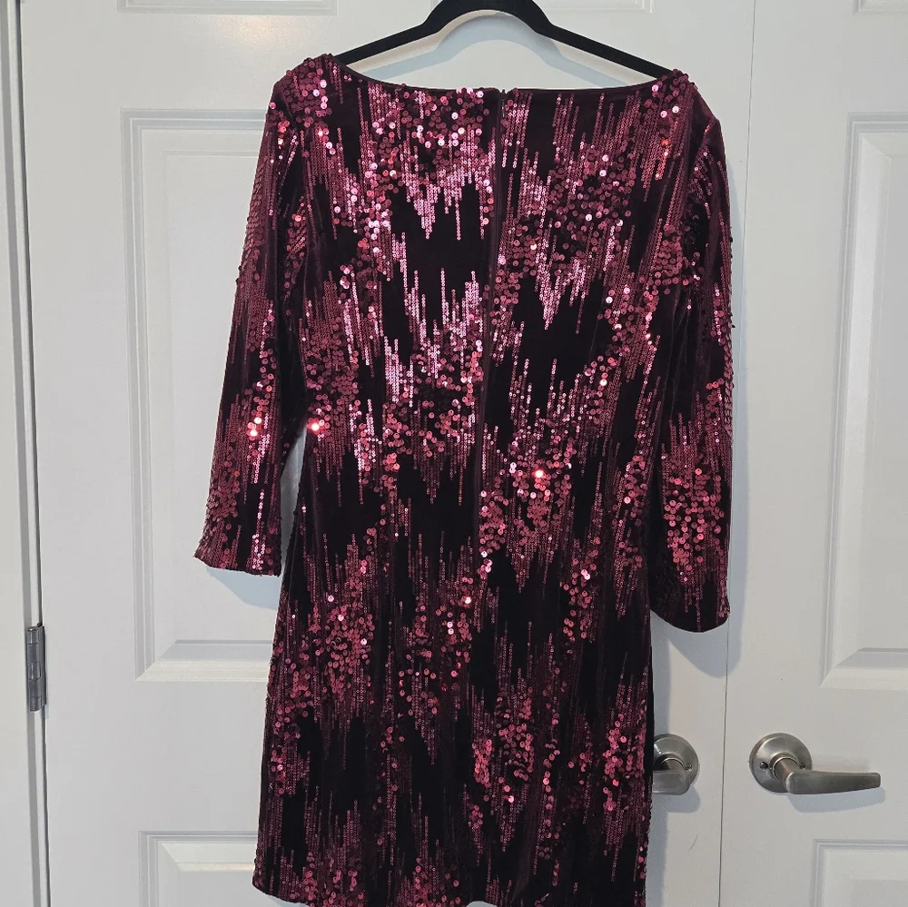 Red Velvet Sequin Cocktail Dress - Picture 7 of 8